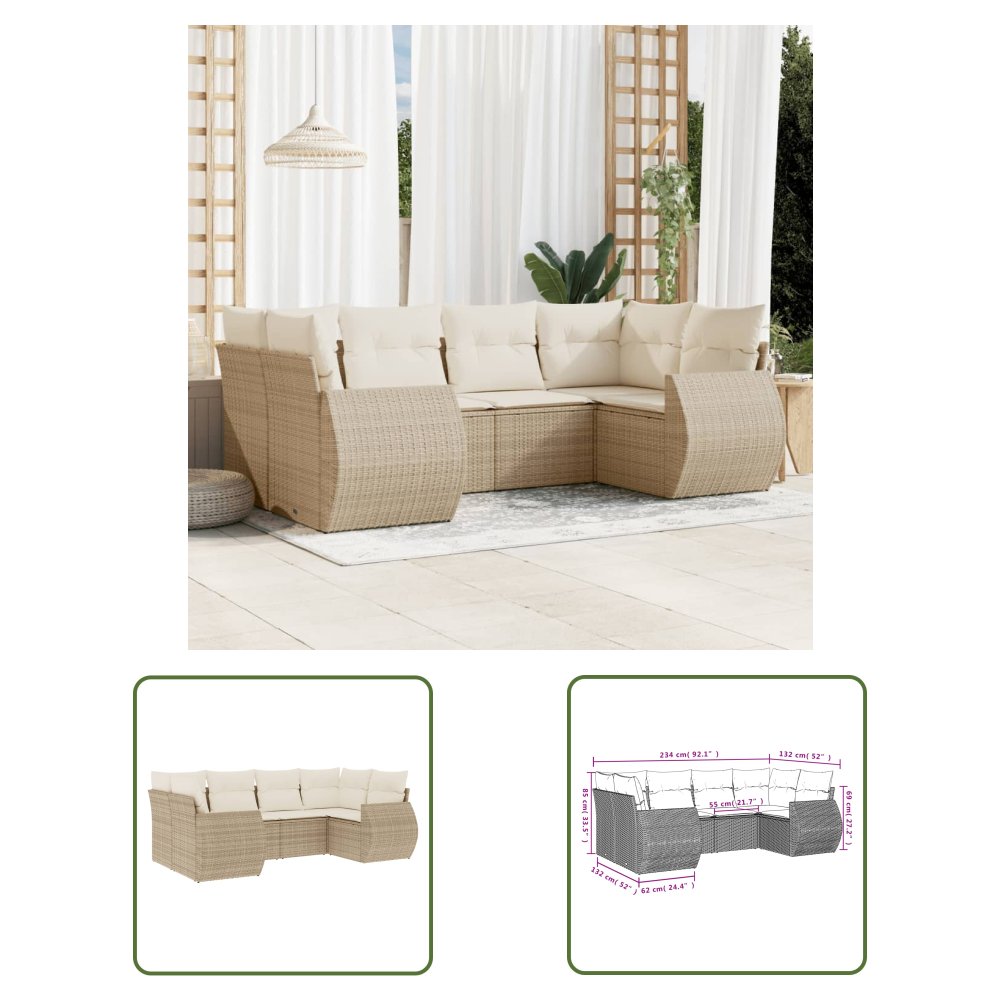 The Living Store 6-cz. zestaw mebli ogrodowych z poduszkami - beżowy - polirattan - Sofa Ogrodowa
