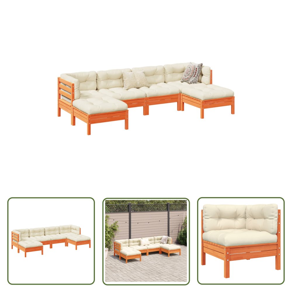 The Living Store 6-cz. - ogrodowy zestaw wypoczynkowy z poduszkami - woskowy brąz - Zestaw Wypoczynkowy Do Ogrodu