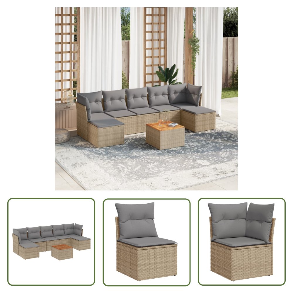 The Living Store 8-cz. zestaw mebli ogrodowych z poduszkami - mieszany beż - Sofa Ogrodowa