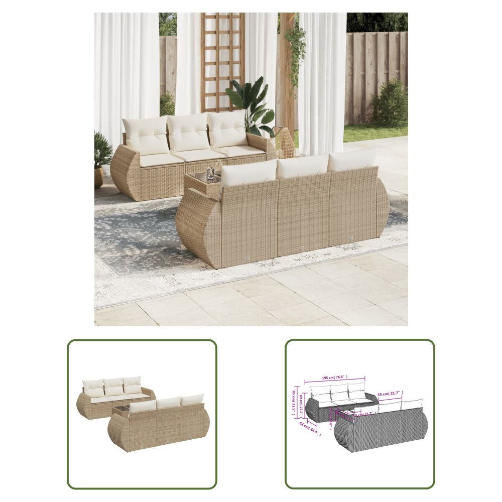The Living Store 7-cz. zestaw wypoczynkowy do ogrodu - z poduszkami - beżowy - Sofa Ogrodowa