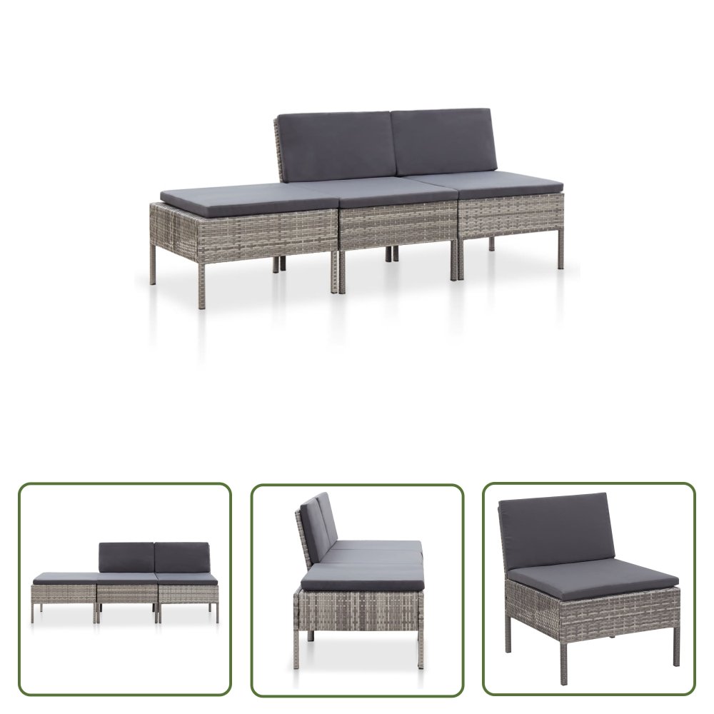 The Living Store 3-cz. zestaw wypoczynkowy do ogrodu - poduszki - rattan PE - szary - Sofa Ogrodowa I Stolik