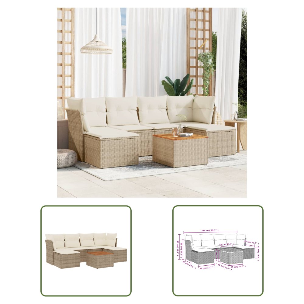 The Living Store 7-cz. zestaw wypoczynkowy do ogrodu - z poduszkami - beżowy - Sofa Ogrodowa
