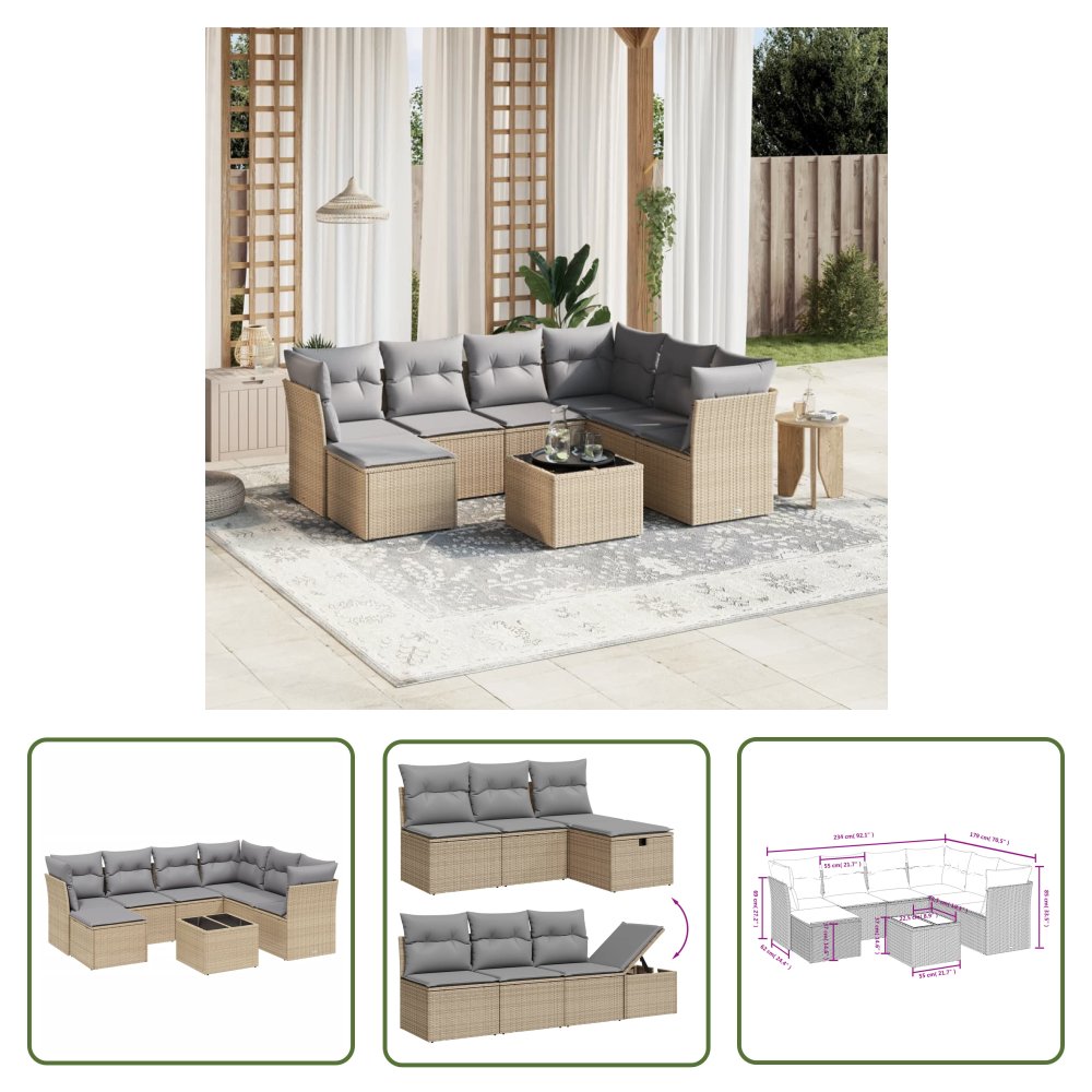 The Living Store 8-cz. zestaw mebli ogrodowych z poduszkami - mieszany beż - Sofa Ogrodowa