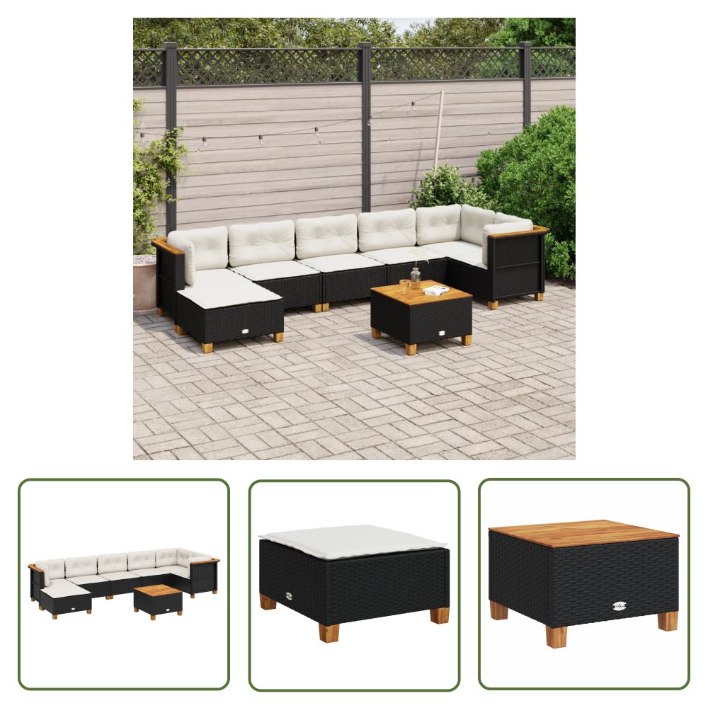 The Living Store 8-cz. zestaw wypoczynkowy do ogrodu - z poduszkami - czarny - Sofa Ogrodowa