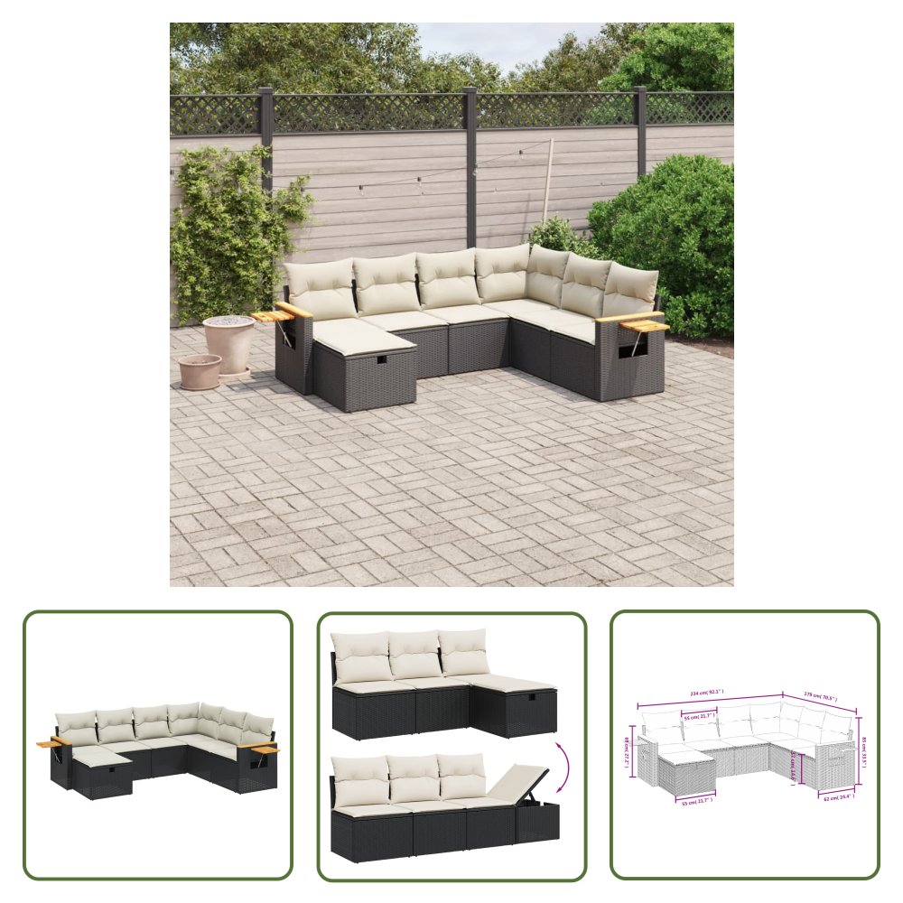 The Living Store 7-cz. zestaw wypoczynkowy do ogrodu - z poduszkami - czarny - Sofa Ogrodowa