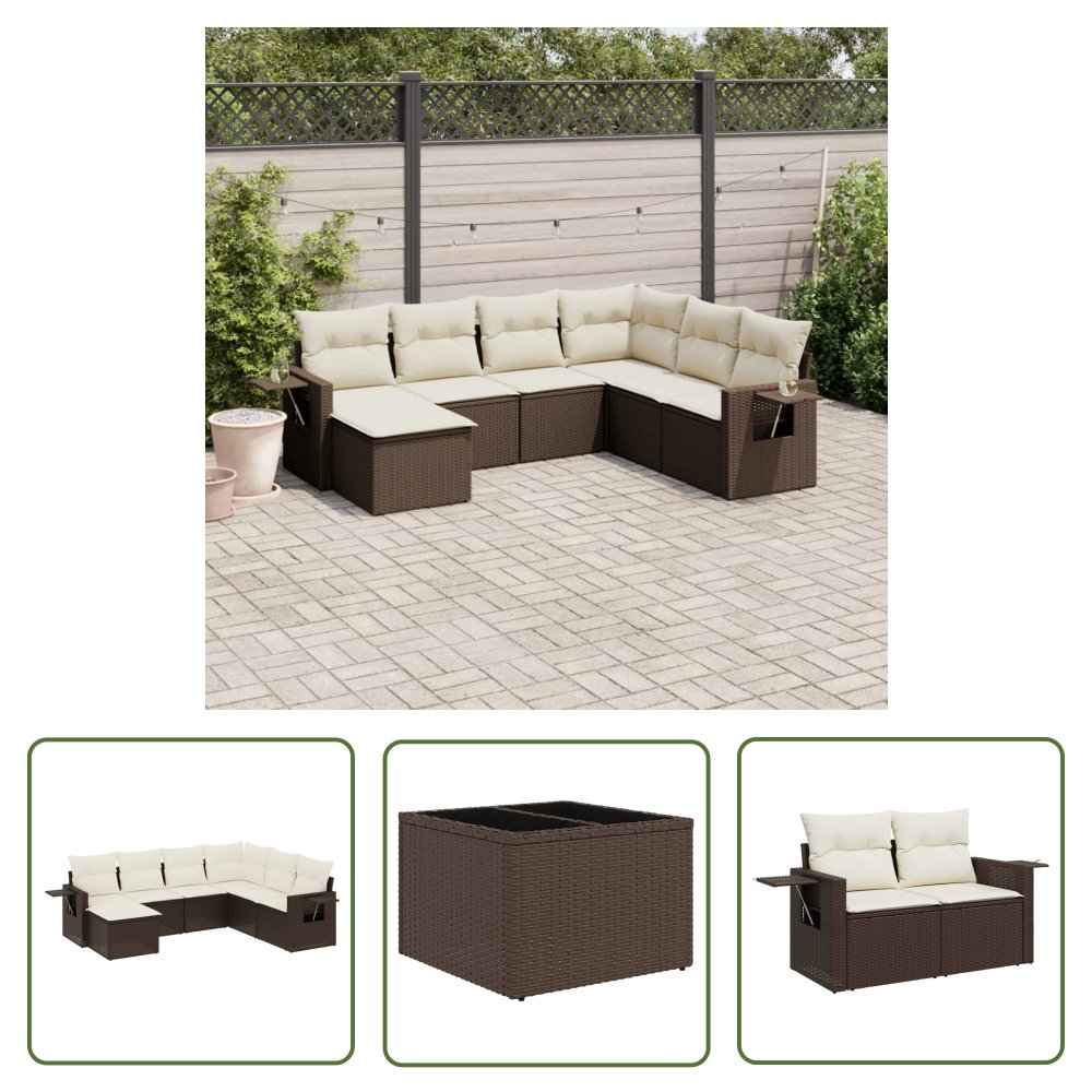 The Living Store 7-cz. zestaw wypoczynkowy do ogrodu - z poduszkami - brązowy - Sofa Ogrodowa