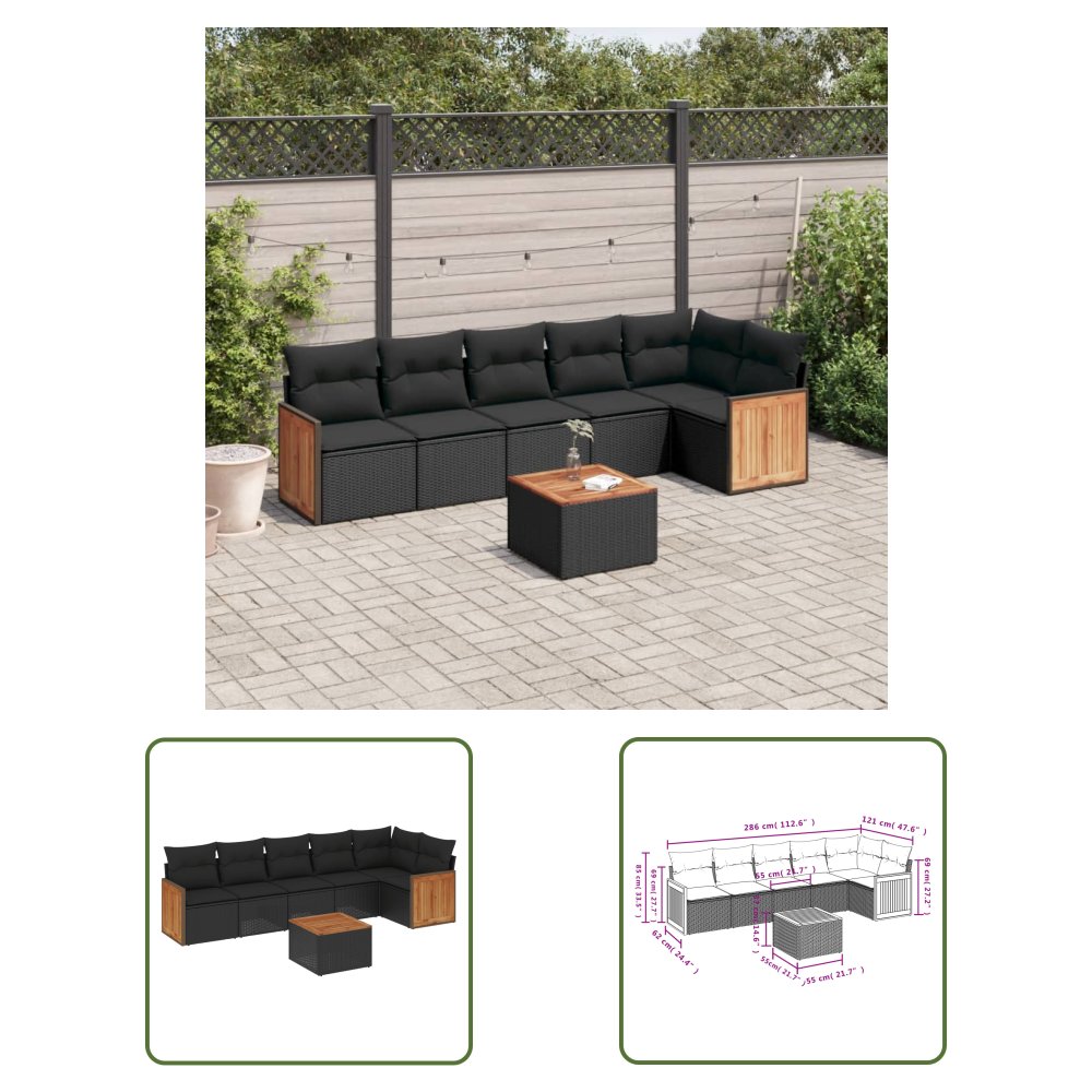 The Living Store 7-cz. zestaw wypoczynkowy do ogrodu - z poduszkami - czarny - Sofa Ogrodowa