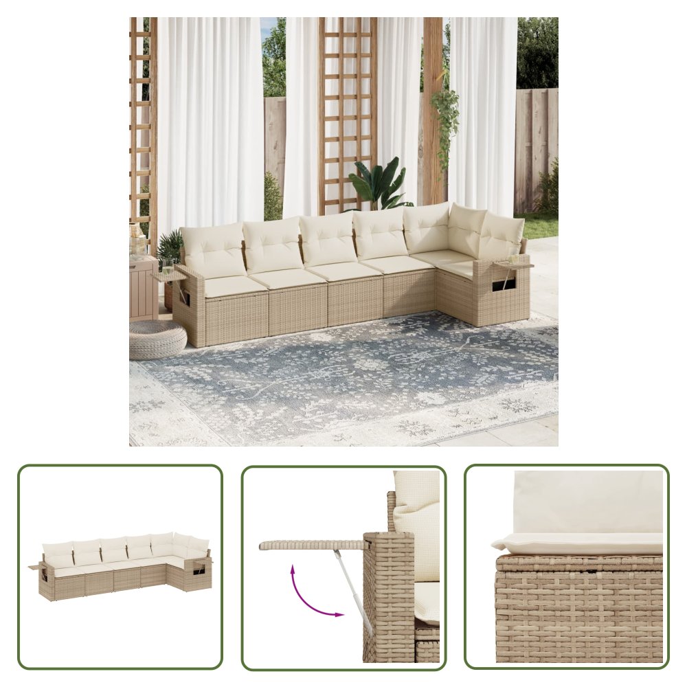The Living Store 6-cz. zestaw mebli ogrodowych z poduszkami - beżowy - polirattan - Sofa Ogrodowa