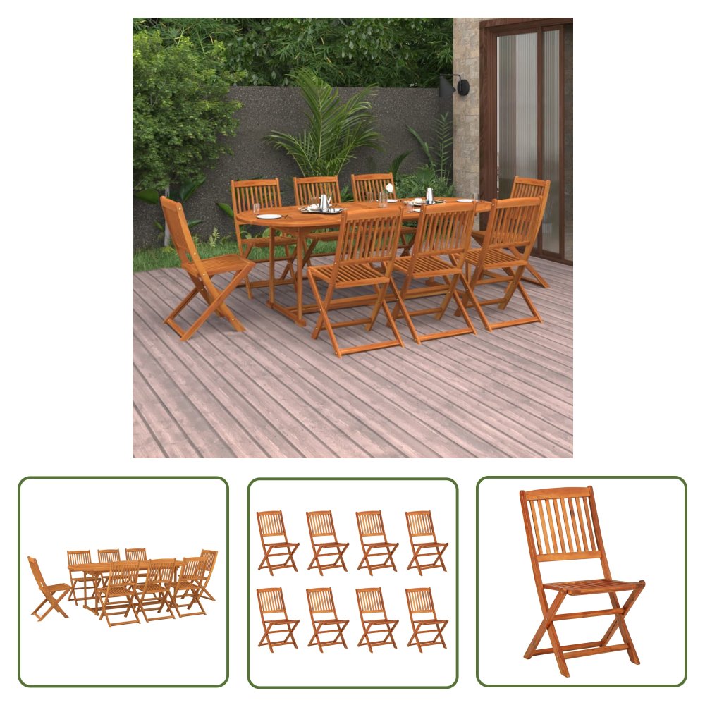 The Living Store 9-cz. zestaw mebli ogrodowych - 220x90x75cm lite drewno akacjowe - Zestaw Mebli Jadalnianych