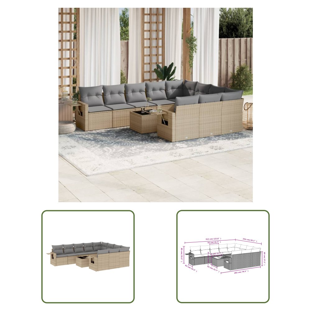 The Living Store 11-cz. zestaw mebli ogrodowych z poduszkami - beżowy - polirattan - Sofa Ogrodowa