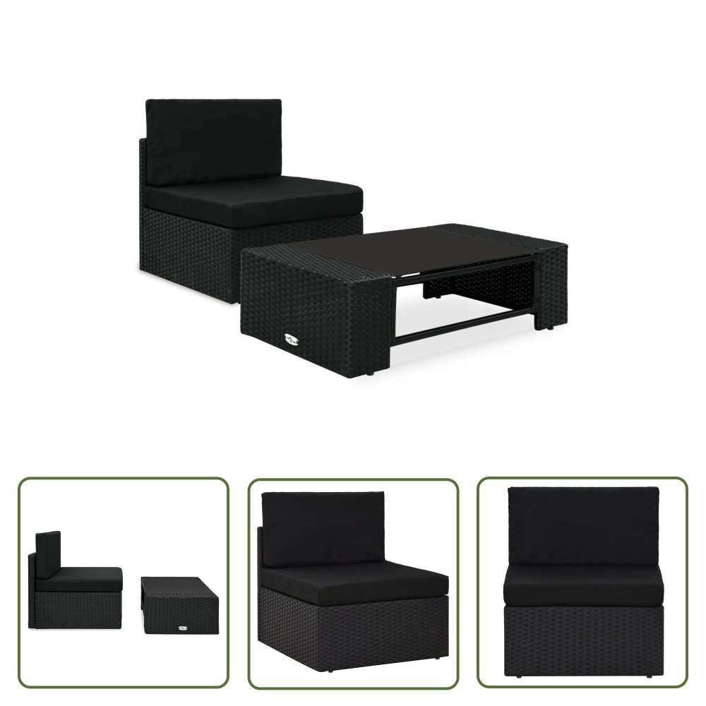 The Living Store 2-cz. zestaw wypoczynkowy do ogrodu - rattan PE - czarny - Ogrodowy Zestaw Wypoczynkowy
