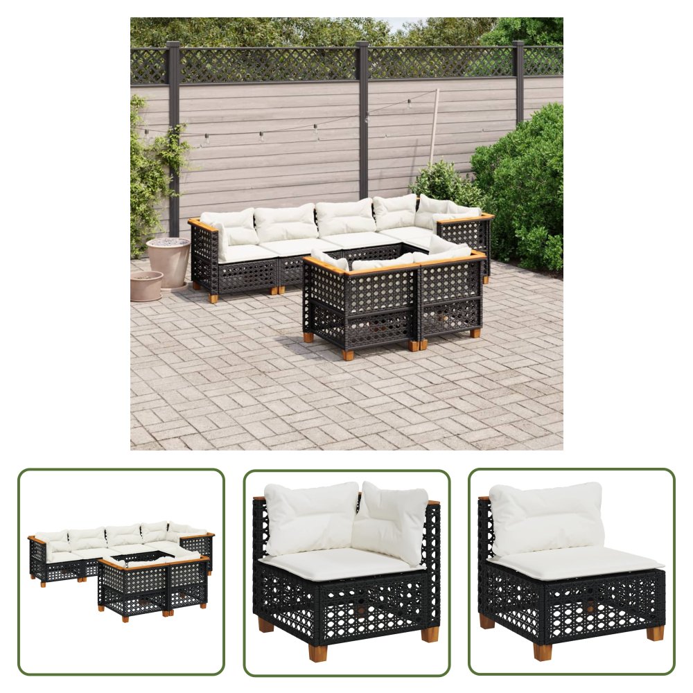 The Living Store 7-cz. zestaw wypoczynkowy do ogrodu - z poduszkami - czarny - Sofa Ogrodowa