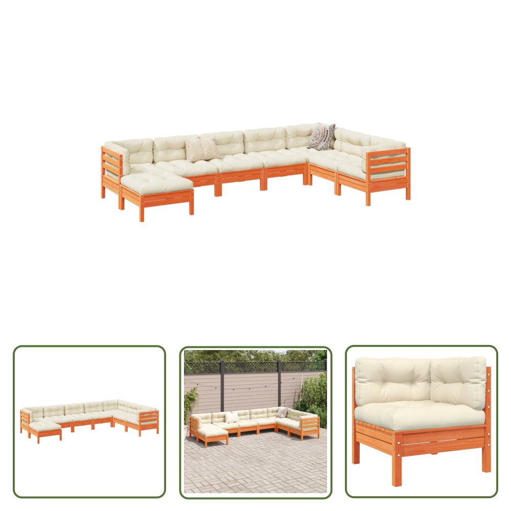 The Living Store 8-cz. zestaw wypoczynkowy do ogrodu - z poduszkami - woskowy brąz - Zestaw Wypoczynkowy Do Ogrodu