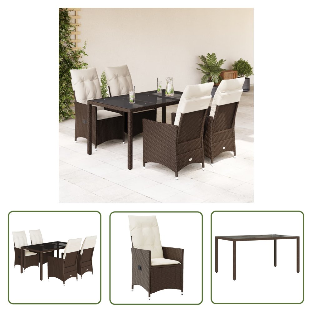 The Living Store 5-cz. zestaw mebli ogrodowych z poduszkami - brązowy - polirattan - Meble Ogrodowe