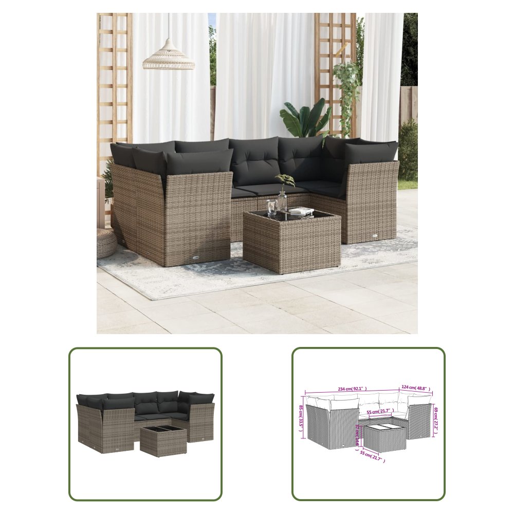 The Living Store 7-cz. zestaw wypoczynkowy do ogrodu - z poduszkami - szary - Sofa Ogrodowa