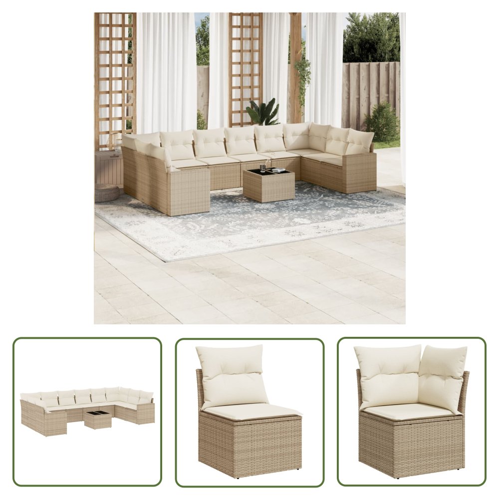 The Living Store 11-cz. zestaw mebli ogrodowych z poduszkami - beżowy - polirattan - Sofa Ogrodowa
