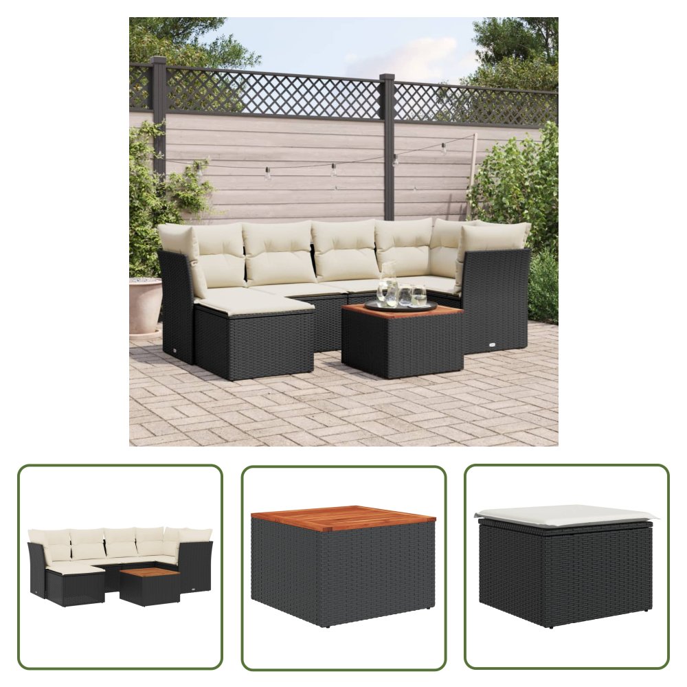 The Living Store 7-cz. zestaw wypoczynkowy do ogrodu - z poduszkami - czarny - Sofa Ogrodowa
