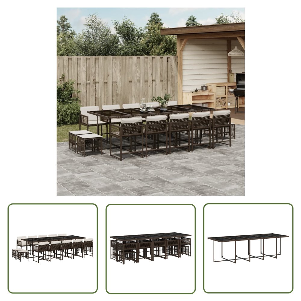 The Living Store 15-cz. zestaw mebli ogrodowych z poduszkami - brązowy - rattan PE - Meble Ogrodowe