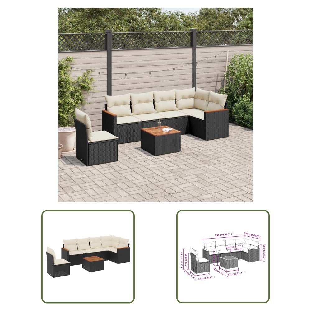 The Living Store 7-cz. zestaw wypoczynkowy do ogrodu - z poduszkami - czarny - Sofa Ogrodowa