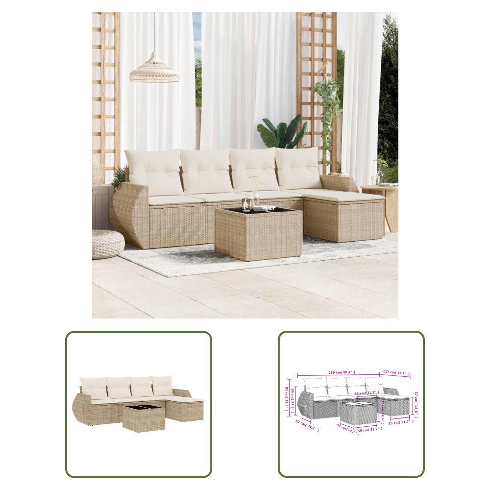 The Living Store 6-cz. zestaw mebli ogrodowych z poduszkami - beżowy - polirattan - Sofa Ogrodowa