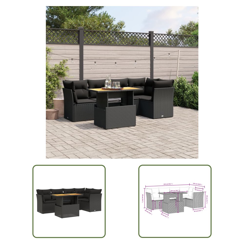 The Living Store 5-cz. zestaw wypoczynkowy do ogrodu - poduszki - czarny rattan PE - Sofa Ogrodowa