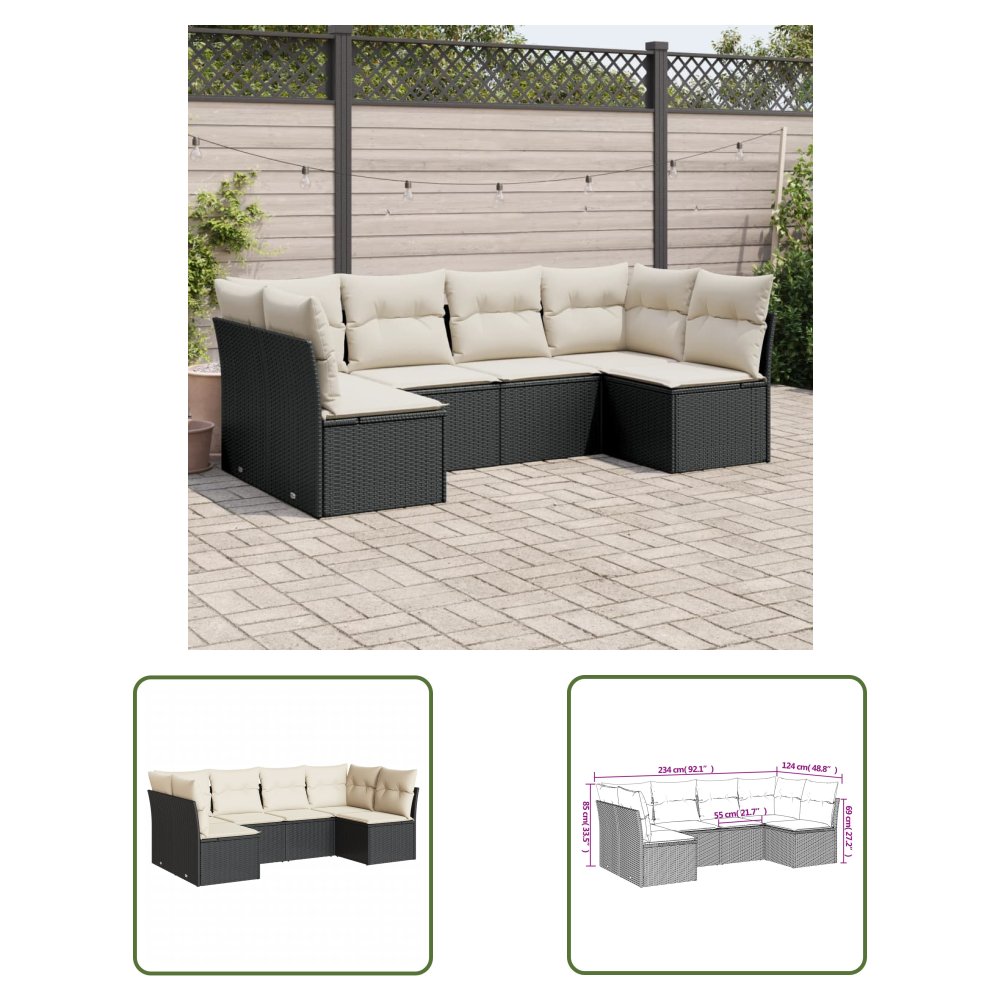 The Living Store 6-cz. zestaw mebli ogrodowych z poduszkami - czarny polirattan - Sofa Ogrodowa