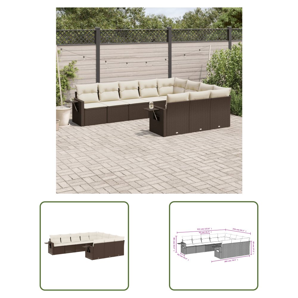 The Living Store 10-cz. zestaw mebli ogrodowych z poduszkami - brązowy polirattan - Sofa Ogrodowa