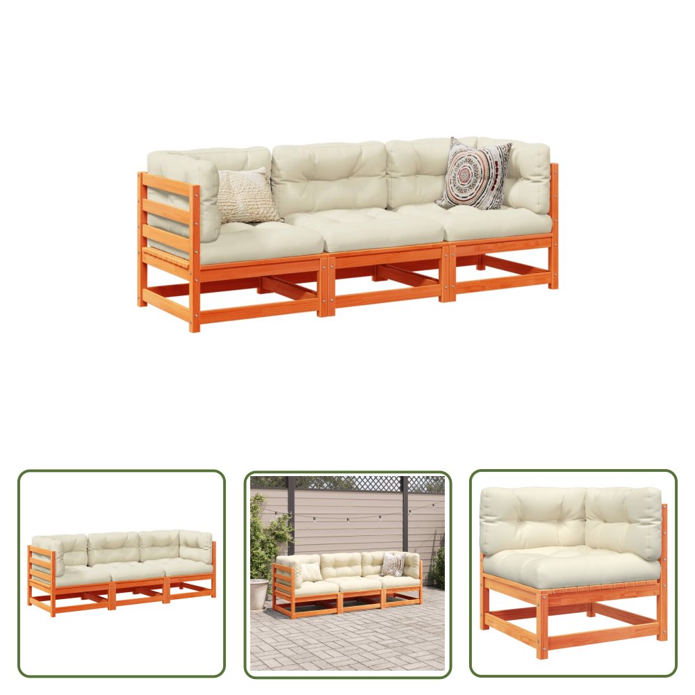 The Living Store 3-cz zestaw mebli ogrodowych z poduszkami - woskowy brąz - sosna - Zestaw Wypoczynkowy Do Ogrodu