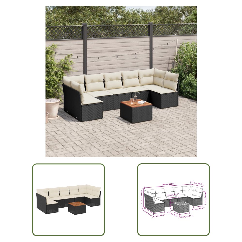 The Living Store 8-cz. zestaw wypoczynkowy do ogrodu - z poduszkami - czarny - Sofa Ogrodowa
