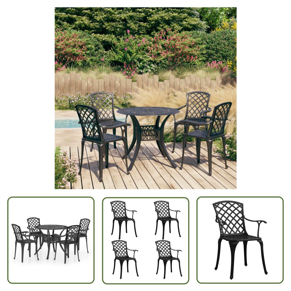 The Living Store 5-cz. zestaw mebli bistro ze stopu aluminium - czarny - Zestaw Mebli Bistro