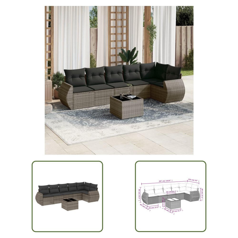 The Living Store 7-cz. zestaw wypoczynkowy do ogrodu - z poduszkami - szary - Sofa Ogrodowa