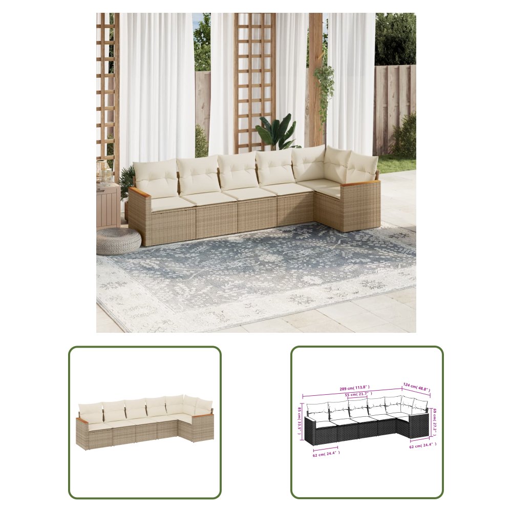 The Living Store 6-cz. zestaw mebli ogrodowych z poduszkami - beżowy - polirattan - Sofa Ogrodowa