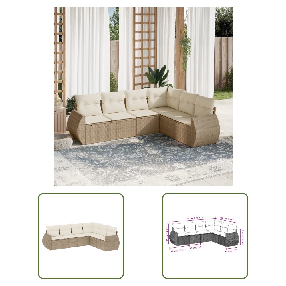 The Living Store 6-cz. zestaw mebli ogrodowych z poduszkami - beżowy - polirattan - Sofa Ogrodowa