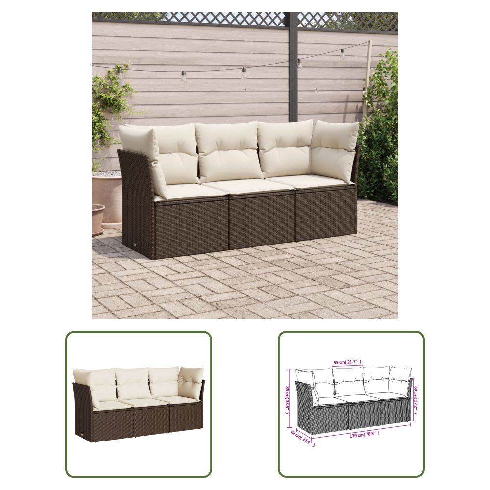 The Living Store 3-cz. zestaw wypoczynkowy do ogrodu - poduszki - brąz - polirattan - Sofa Ogrodowa