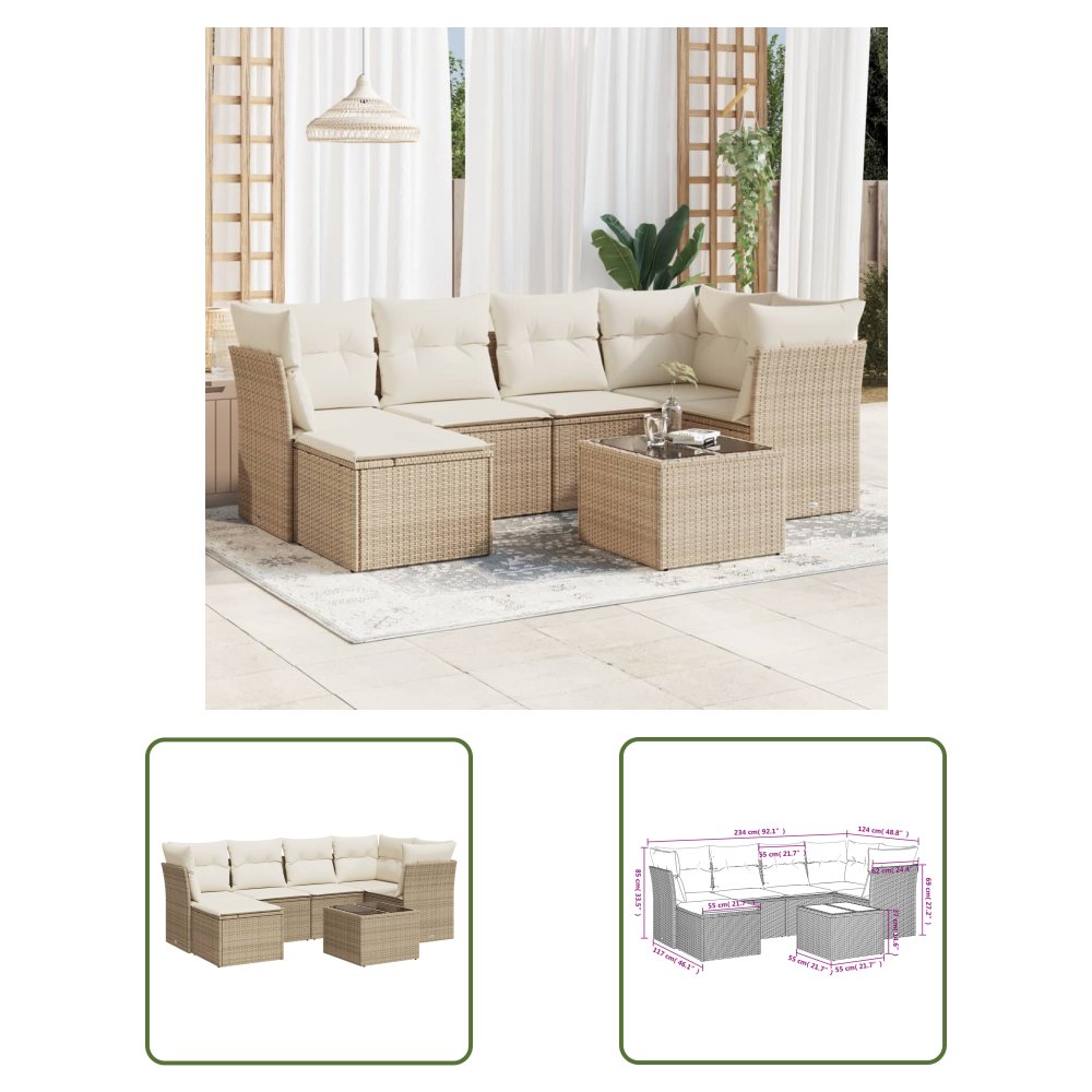 The Living Store 7-cz. zestaw wypoczynkowy do ogrodu - z poduszkami - beżowy - Sofa Ogrodowa