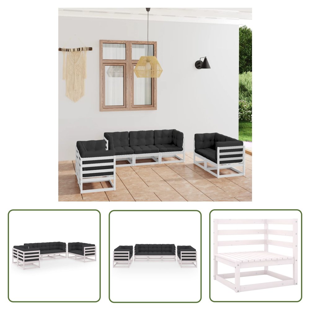 The Living Store 7-cz. zestaw wypoczynkowy do ogrodu - z poduszkami - lita sosna - Zestaw Wypoczynkowy Do Ogrodu