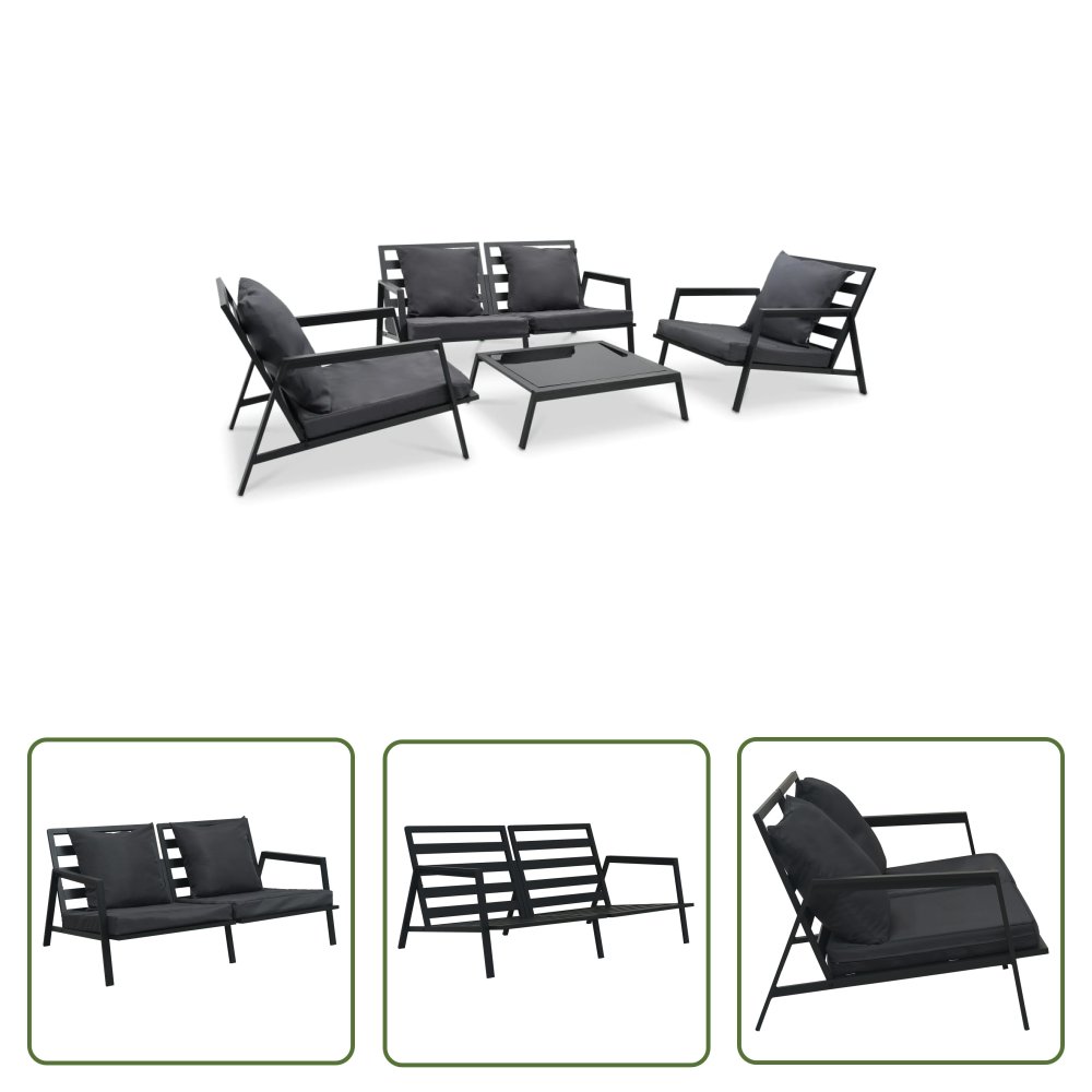 The Living Store 4-cz. zestaw mebli do ogrodu - poduszki - aluminium - ciemnoszary - Sofa Ogrodowa