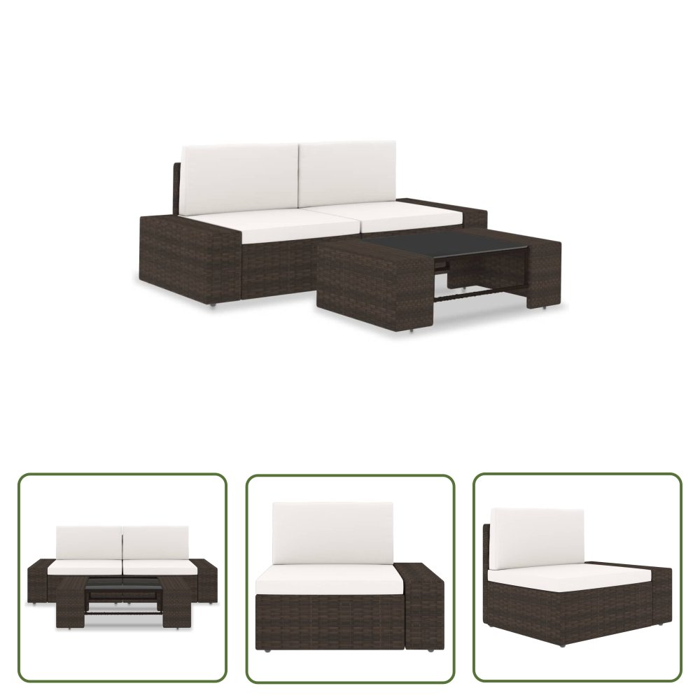 The Living Store 3-cz. zestaw wypoczynkowy do ogrodu - rattan PE - brązowy - Ogrodowy Zestaw Wypoczynkowy