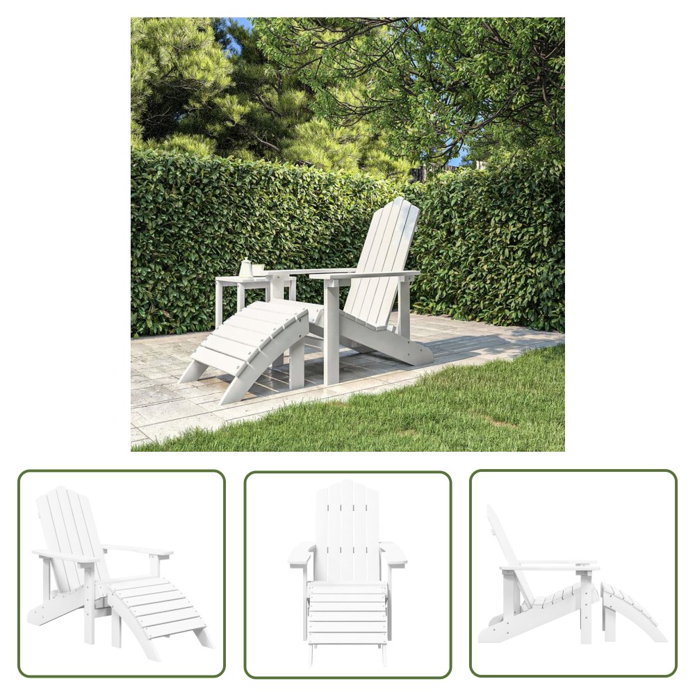 The Living Store Krzesło Adirondack z podnóżkiem - HDPE - białe - Krzesło Ogrodowe