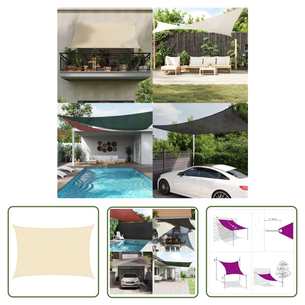 The Living Store Żagiel przeciwsłoneczny - 160 g/m² - kremowy - 3 -5x4 -5 m - HDPE - Żagiel Ogrodowy