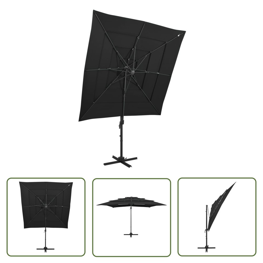 The Living Store 4-poziomowy parasol na aluminiowym słupku - czarny - 250x250 cm - Parasol Ogrodowy