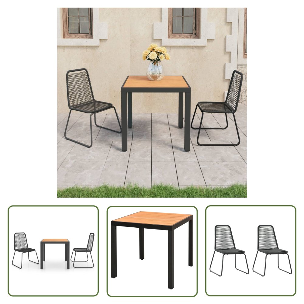 The Living Store 3-częściowy zestaw mebli ogrodowych - rattan PVC - czarno-brązowy - Zestaw Jadalniany