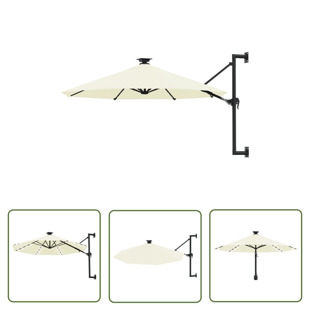 The Living Store Parasol ogrodowy z LED - ścienny - 300 cm - piaskowy - Parasol Ogrodowy