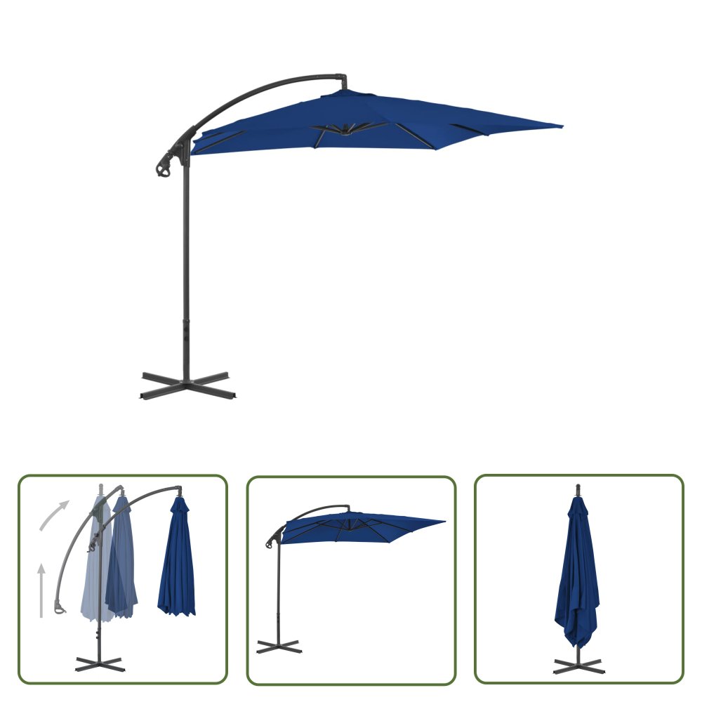 The Living Store Parasol wiszący ze stalowym słupkiem - 250x250 cm - niebieski - Parasol Wiszący