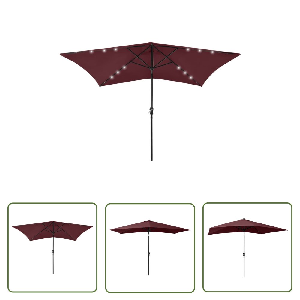 The Living Store Parasol ogrodowy z LED i stalowym słupkiem - bordowy - 2x3 m - Parasol Ogrodowy