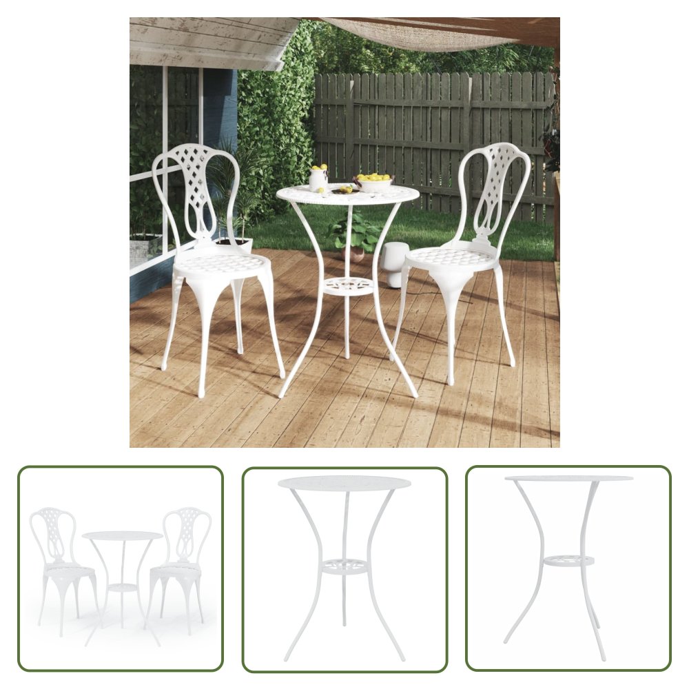 The Living Store 3-cz. zestaw mebli bistro ze stopu aluminium - biały - Zestaw Bistro