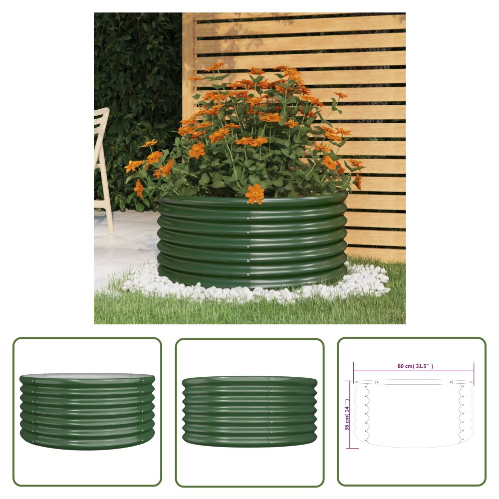 The Living Store Donica ogrodowa - malowana proszkowo stal - 80x80x36 cm - zielona - Donica Ogrodowa