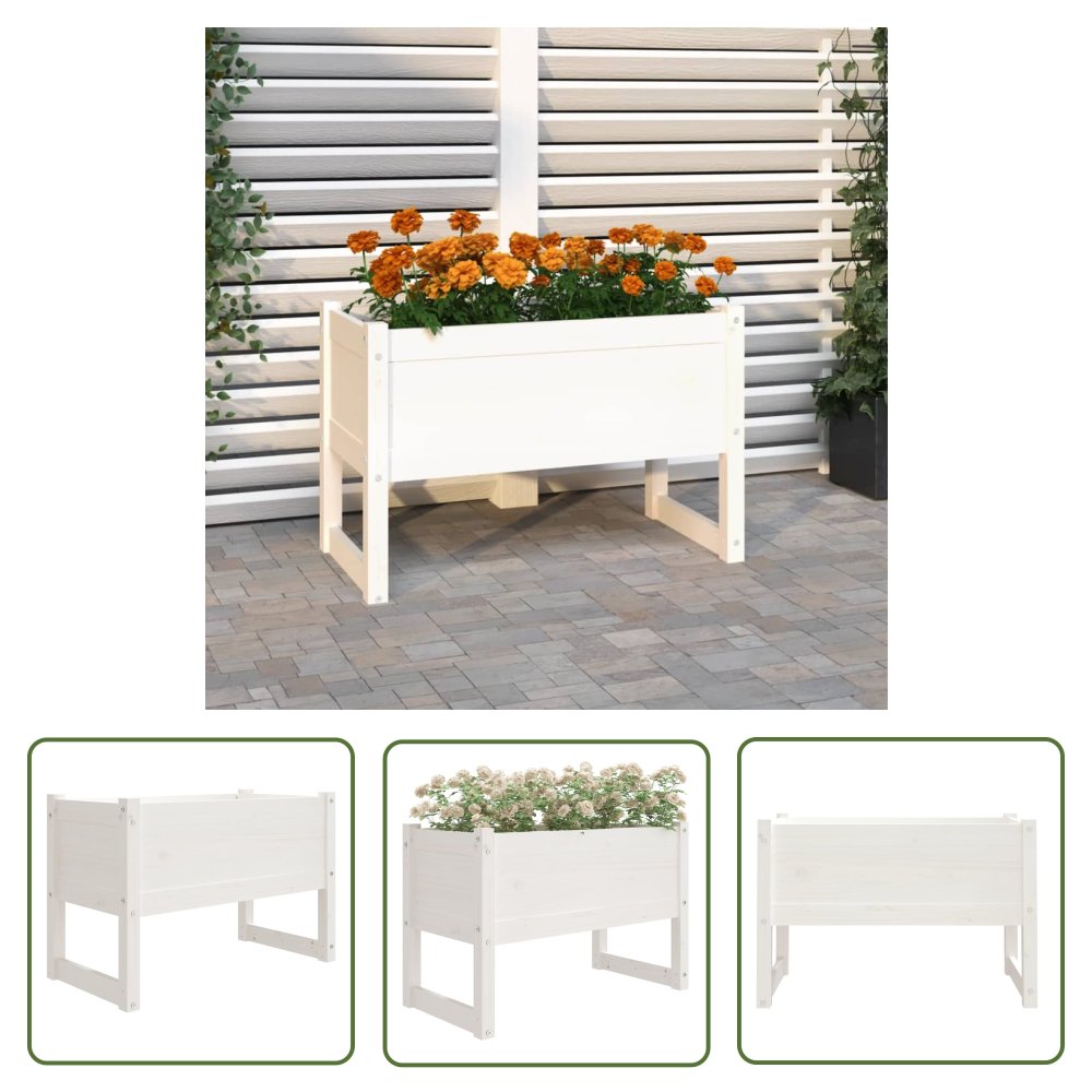 The Living Store Donica - biała - 78x40x52 cm - lite drewno sosnowe - Donica Ogrodowa