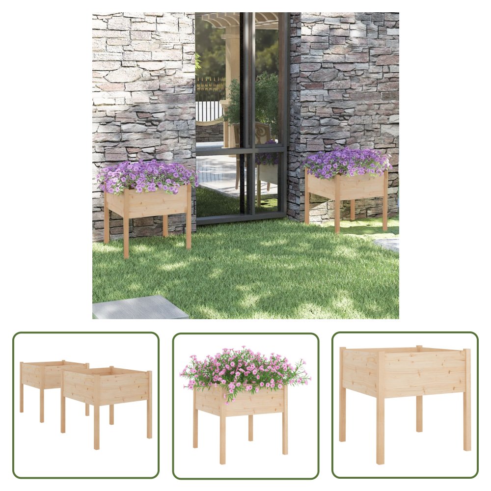 The Living Store Donice ogrodowe - 2 szt. - 70x70x70 cm - lite drewno sosnowe - Donica Ogrodowa