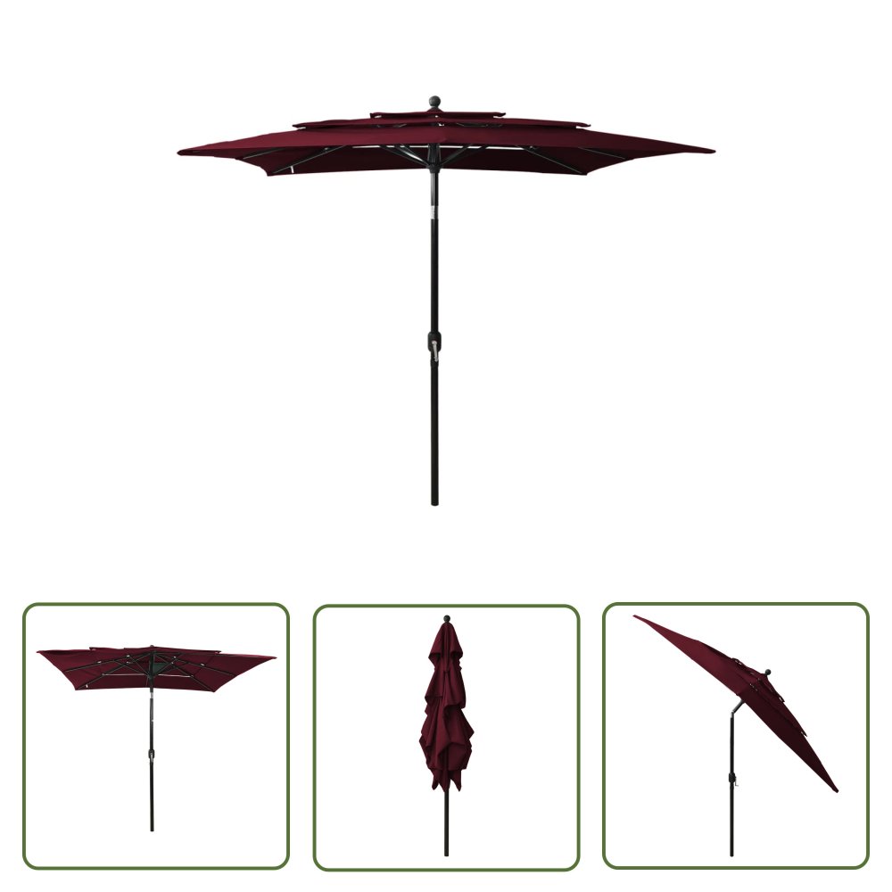 The Living Store 3-poziomowy parasol na aluminiowym słupku - bordowy - 2 -5x2 -5 m - Parasol Ogrodowy